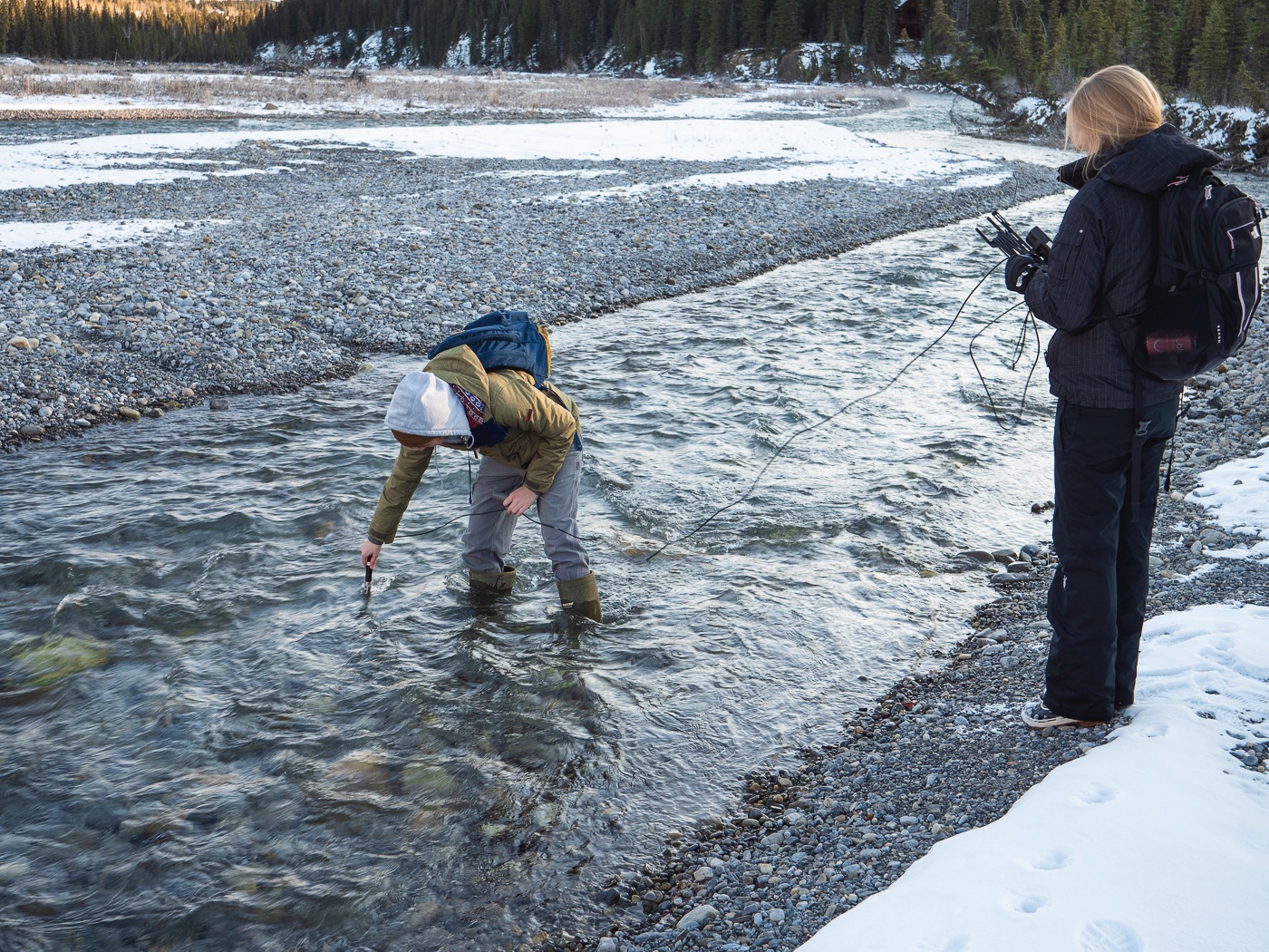 Students collecting surface water quality data